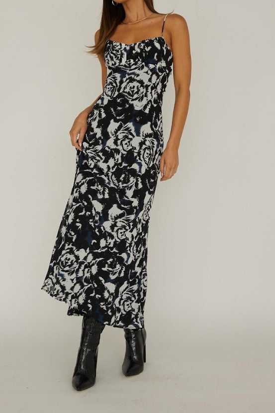 Kyla Shirred Bust Maxi Dress Digital Black