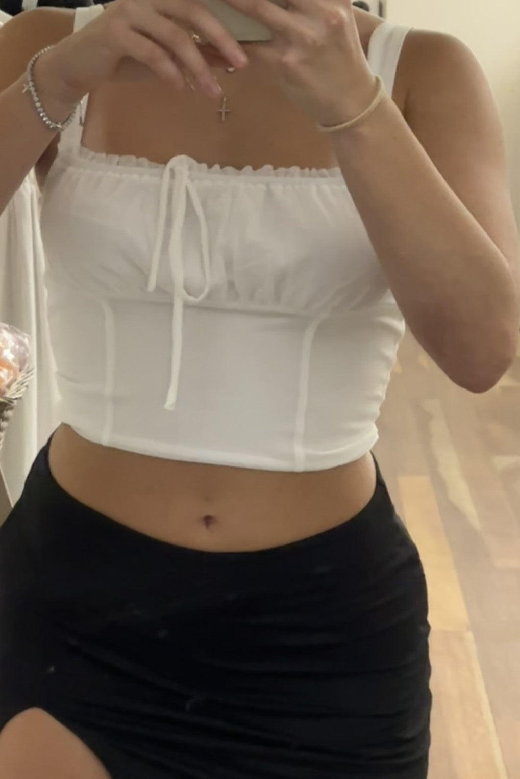 Brynn Gathered Bust Tie Front Top White
