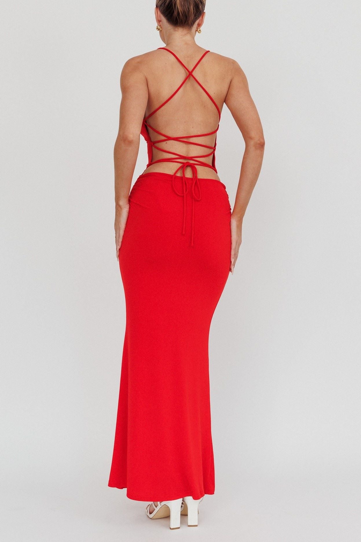 Cherry Rosette Backless Maxi Dress