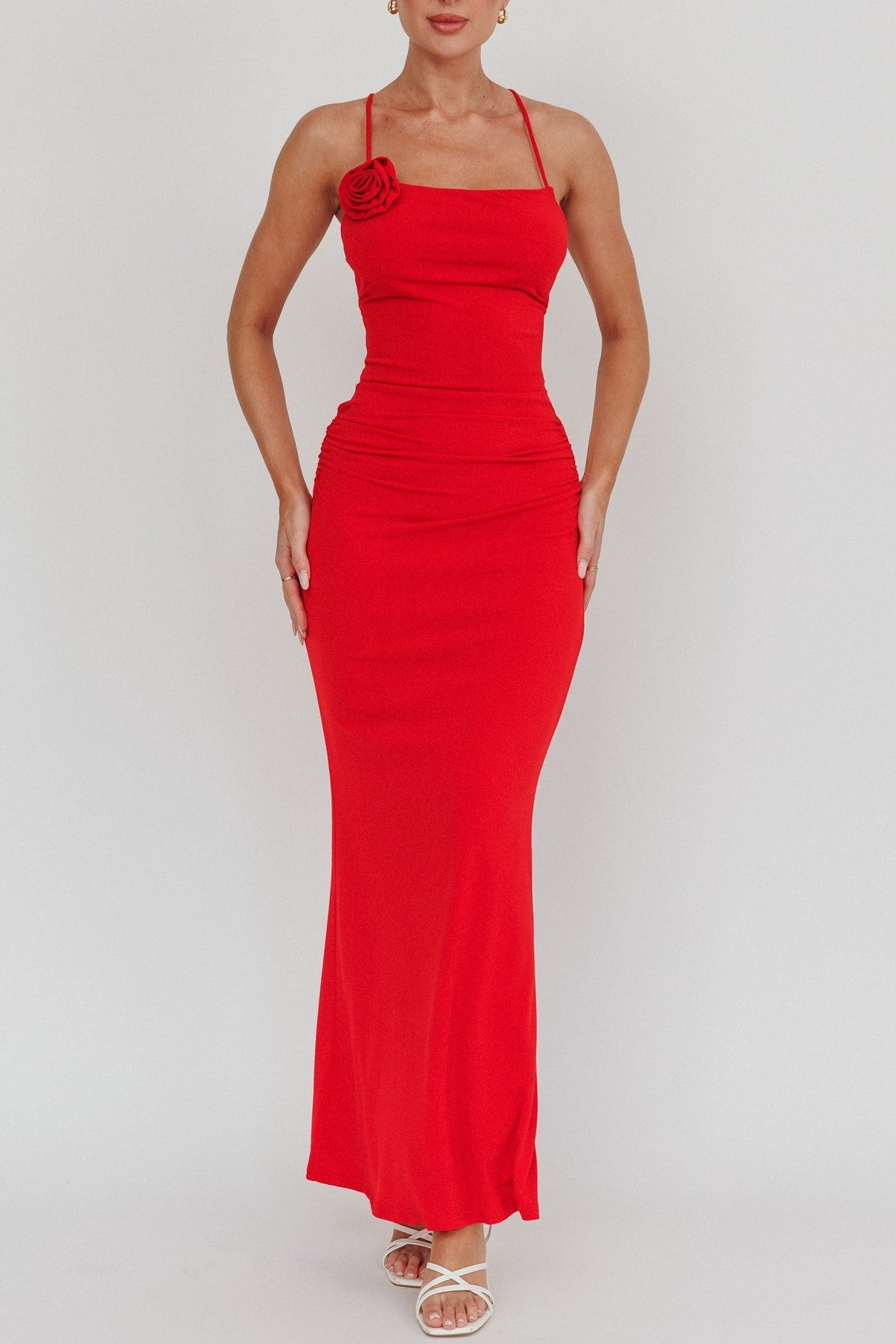 Cherry Rosette Backless Maxi Dress