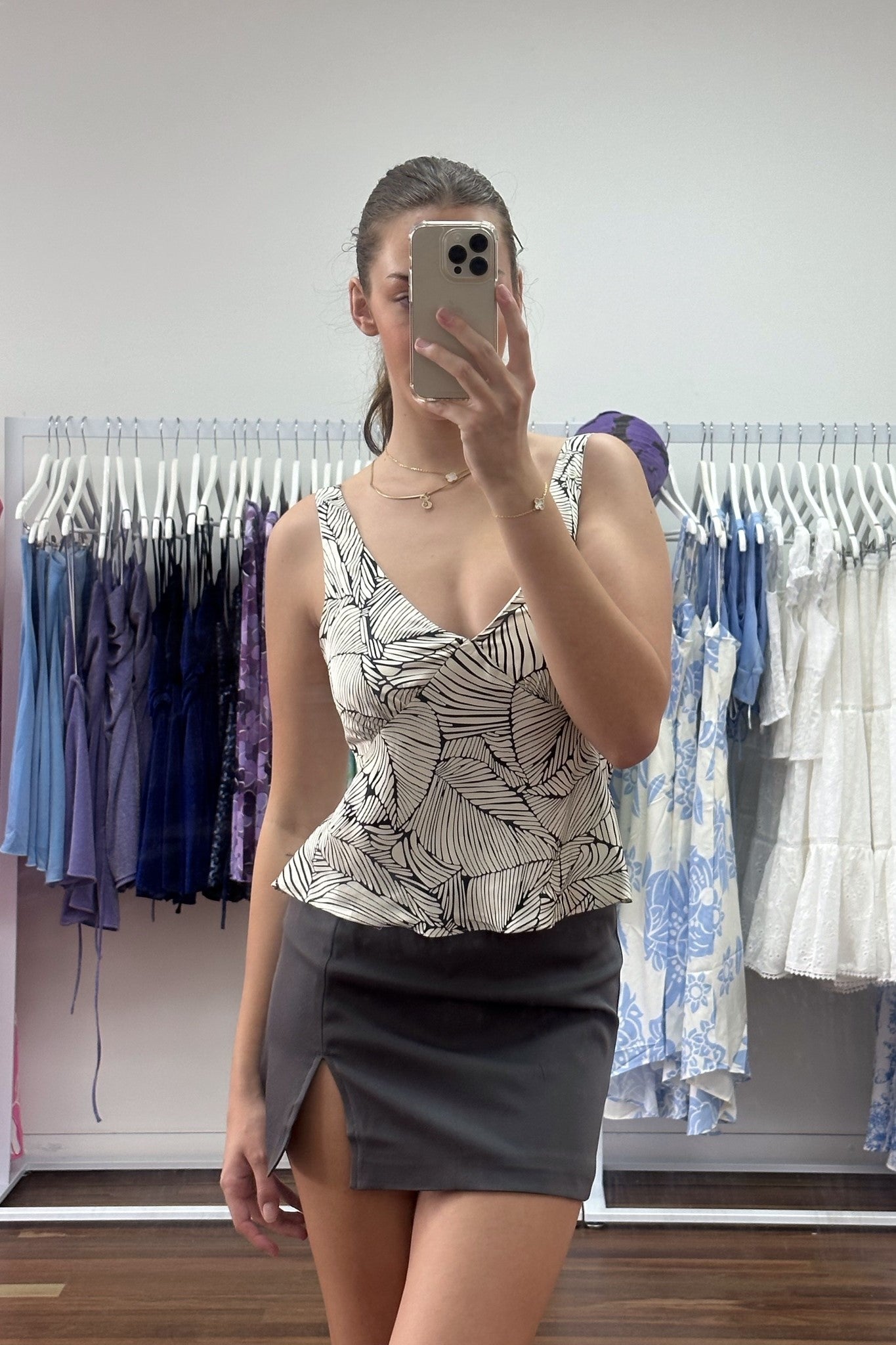 Ella Side Split Mini Skirt Charcoal