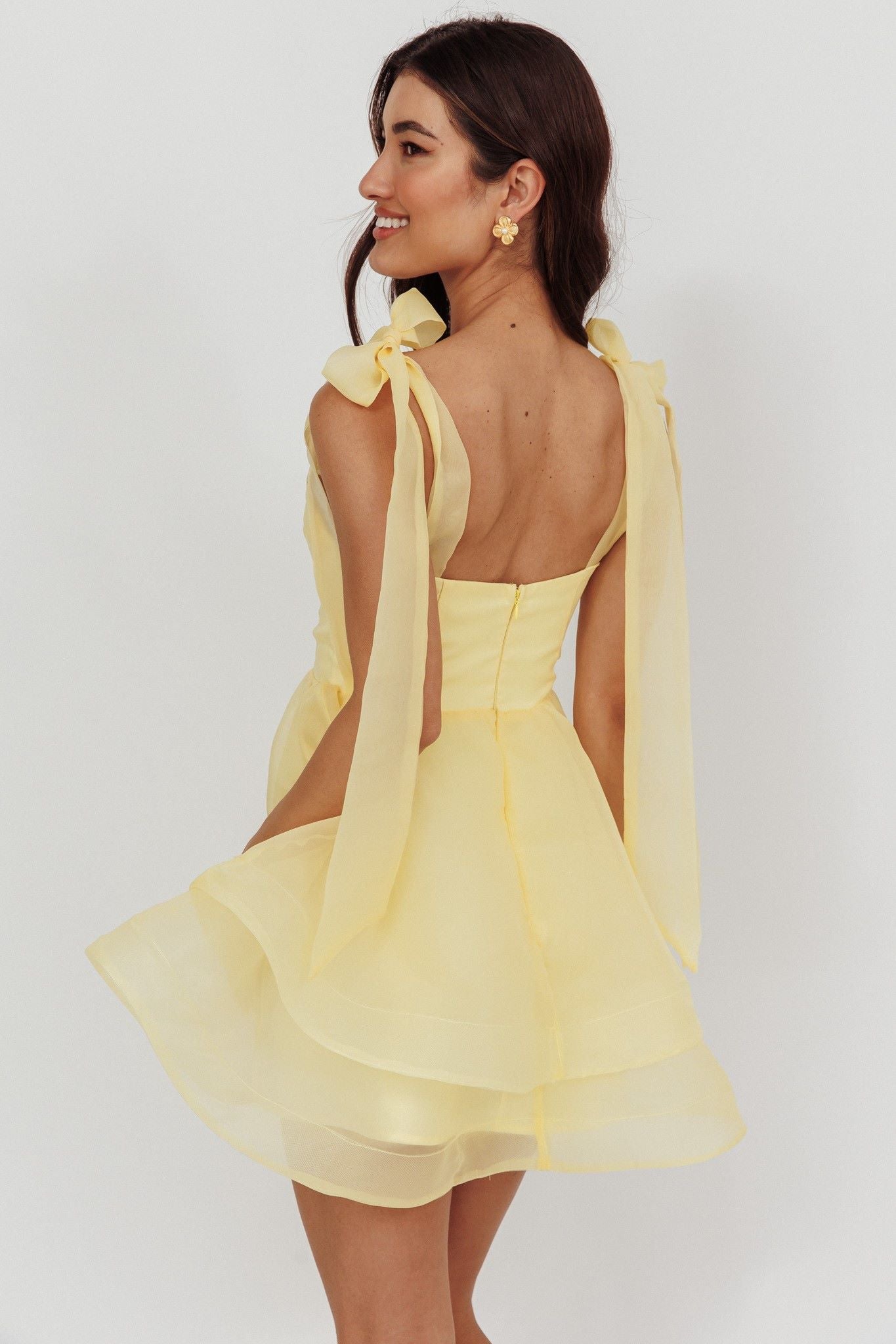 Farah Tiered Mini Dress Yellow