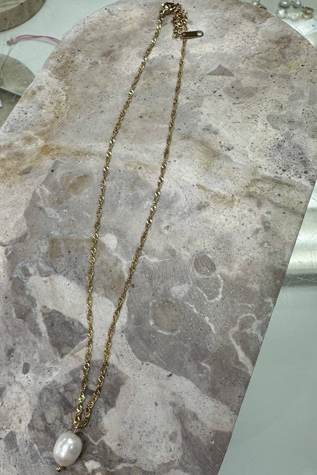 Pearl 18K Gold Plated Wave Chain Pendant Necklace