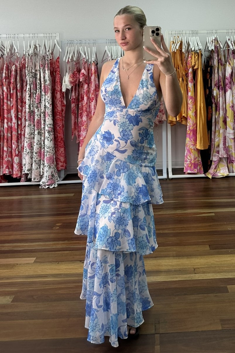 Frida Tiered Maxi Dress Floral Blue