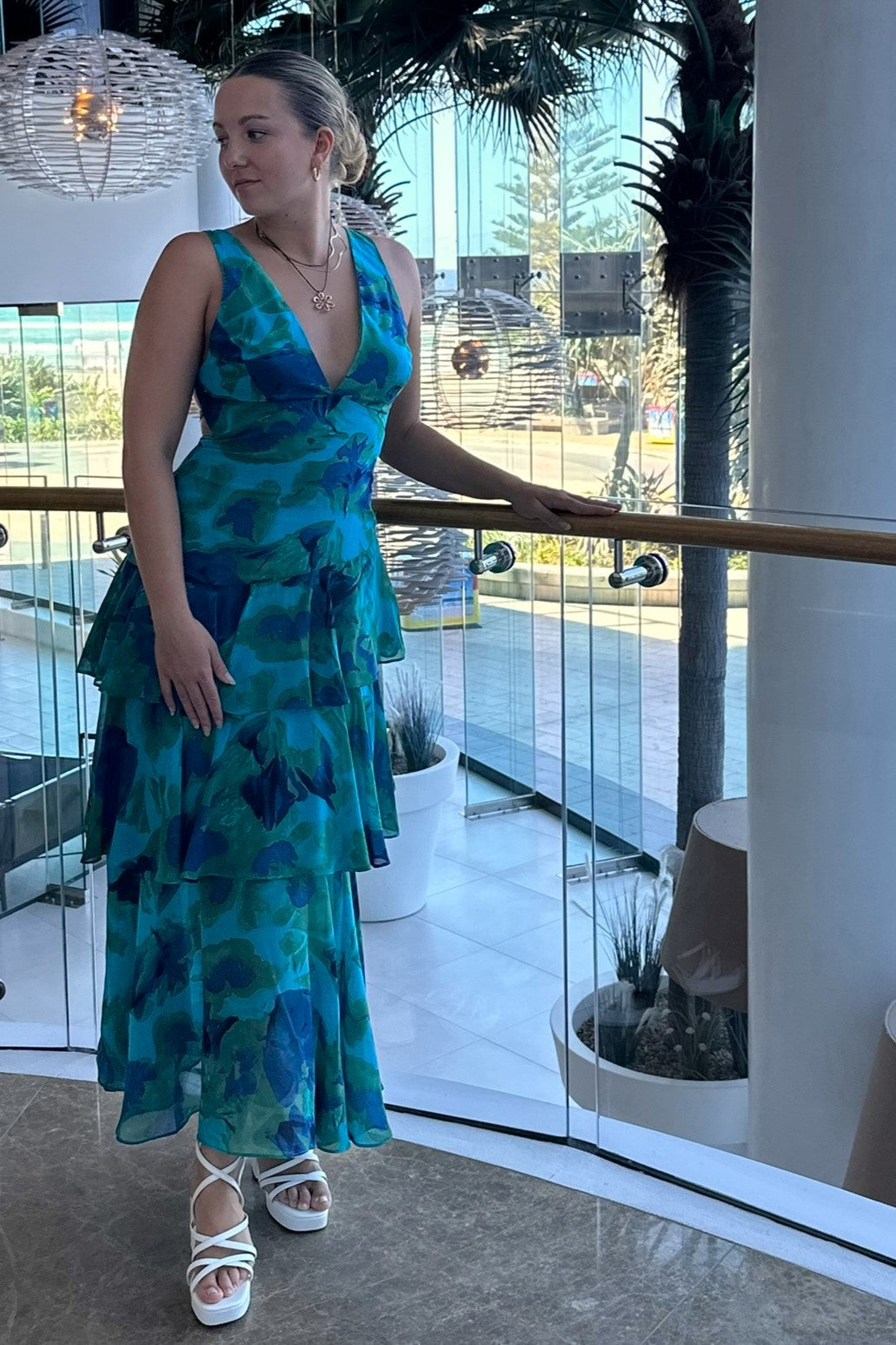 Frida Tiered Maxi Dress Floral Blue/Green