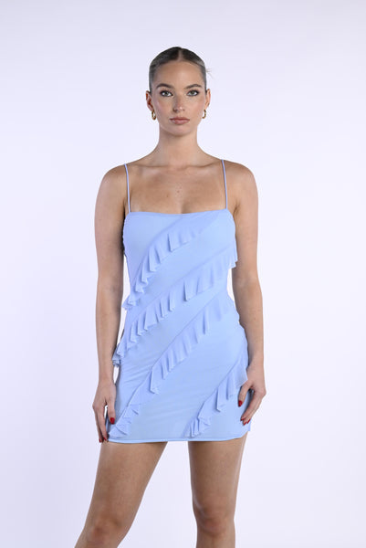 Genevieve Ruffle Mini Dress Blue