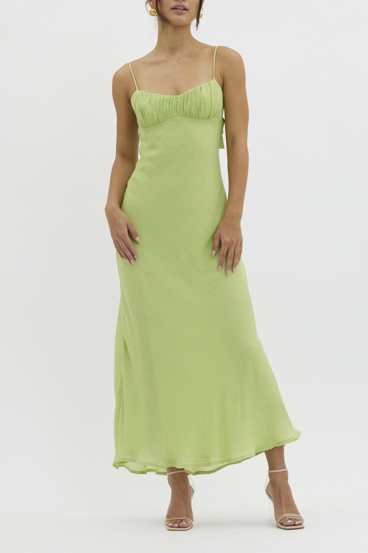 Jade Shirred Bust Maxi Dress Lime Green