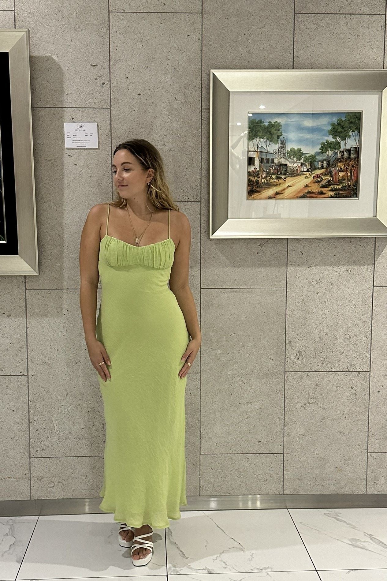 Jade Shirred Bust Maxi Dress Lime Green