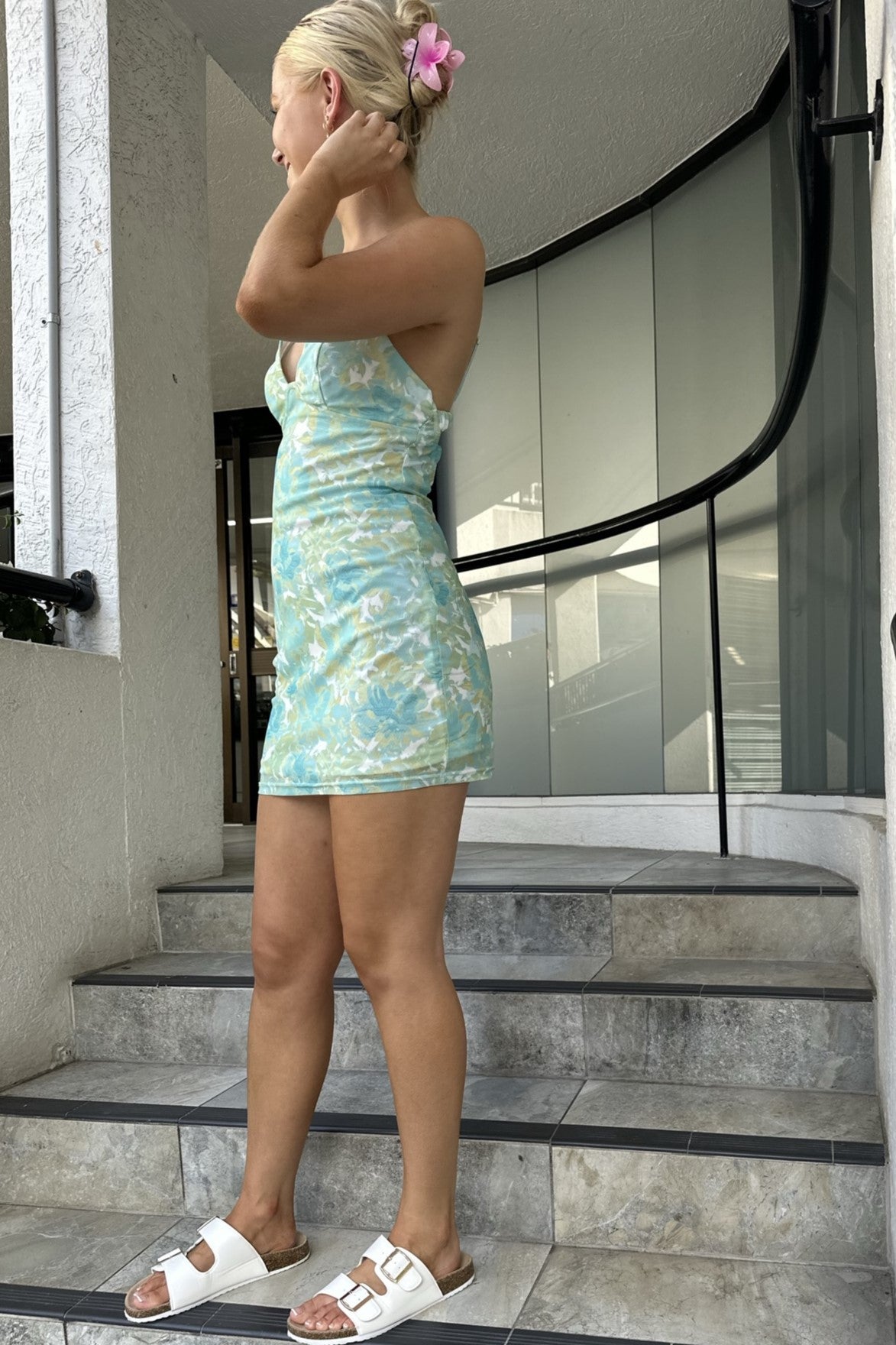 Jianna Elastic Back Mini Dress Mesh Blue