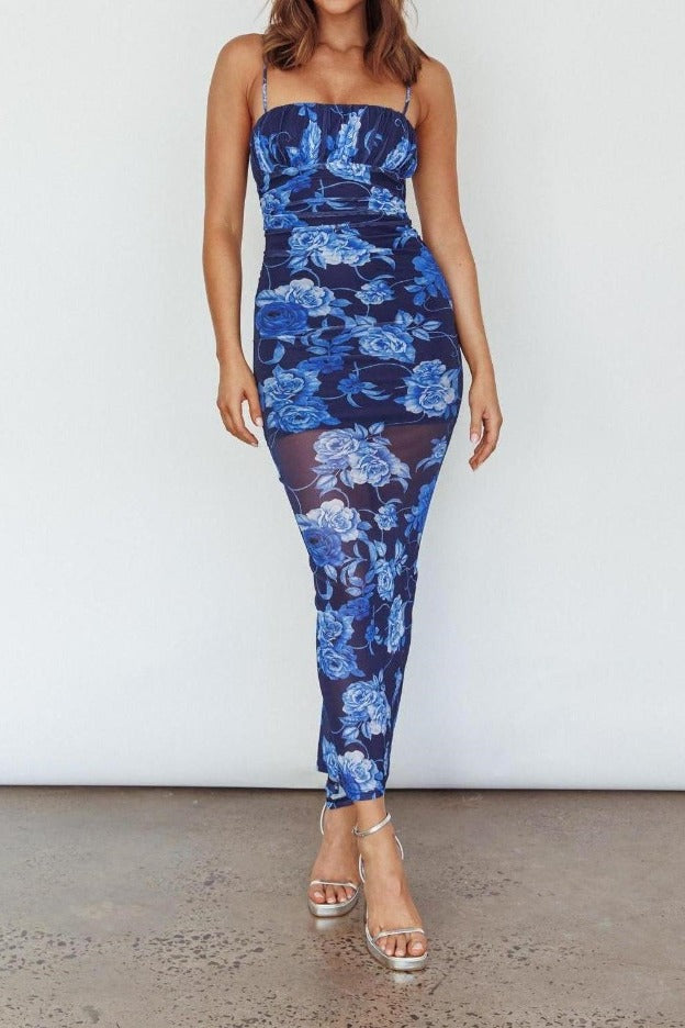 Keyla Maxi Dress Mesh Floral Blue