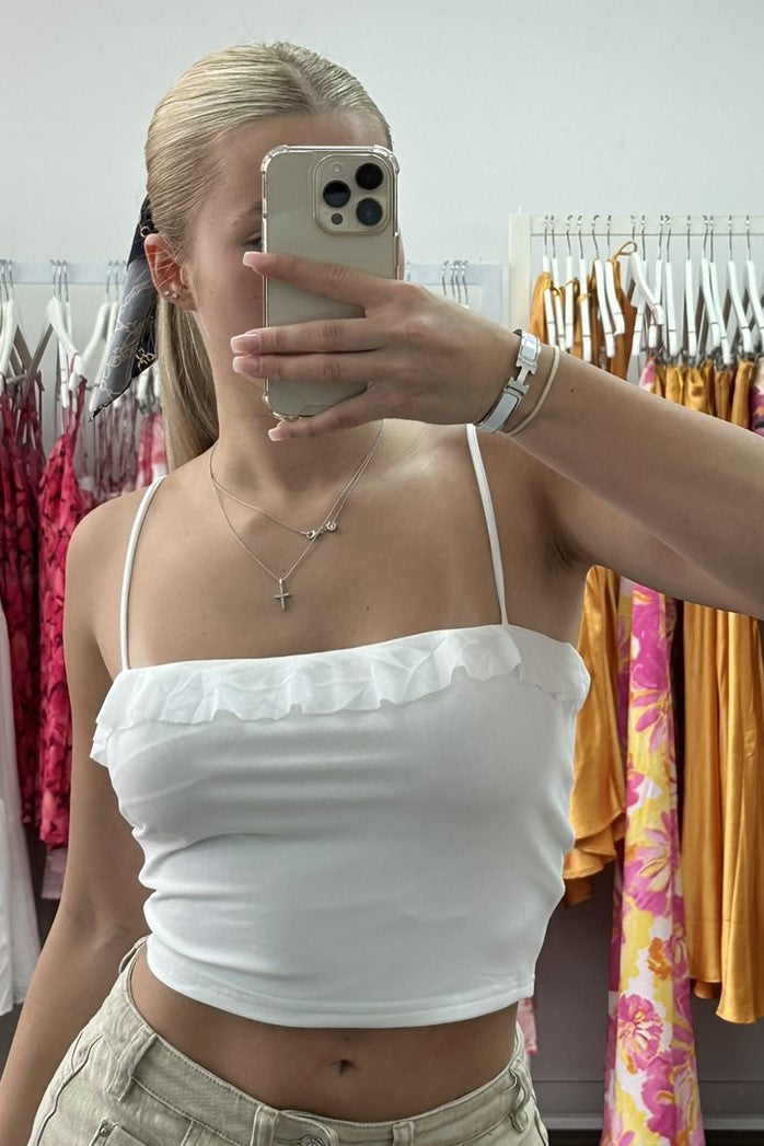 Kori Ruffled Crop Singlet Top White