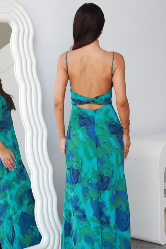 Kyla Shirred Bust Maxi Dress Blue/Green
