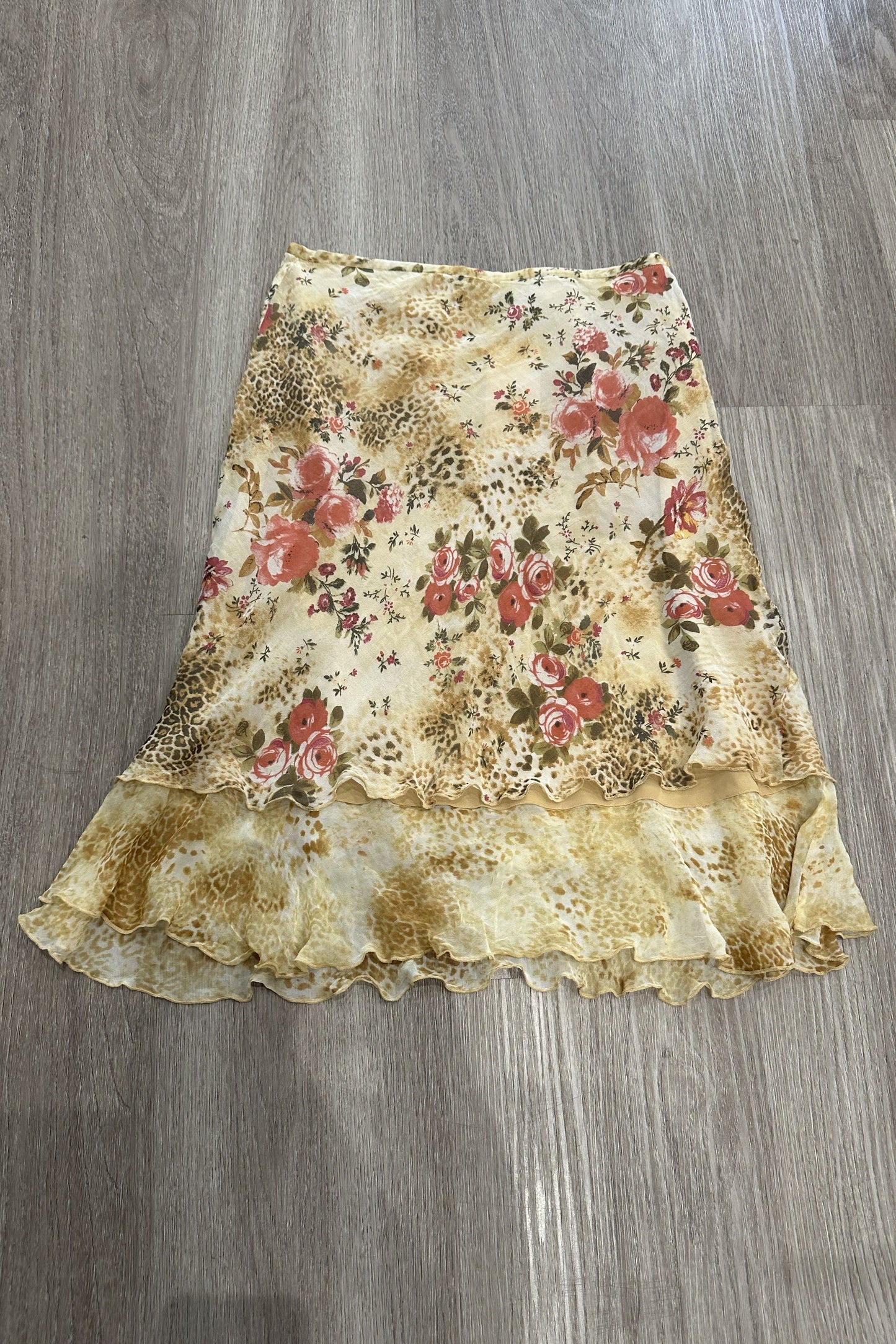 Vintage ERIN B Floral Leopard Print Midi Skirt