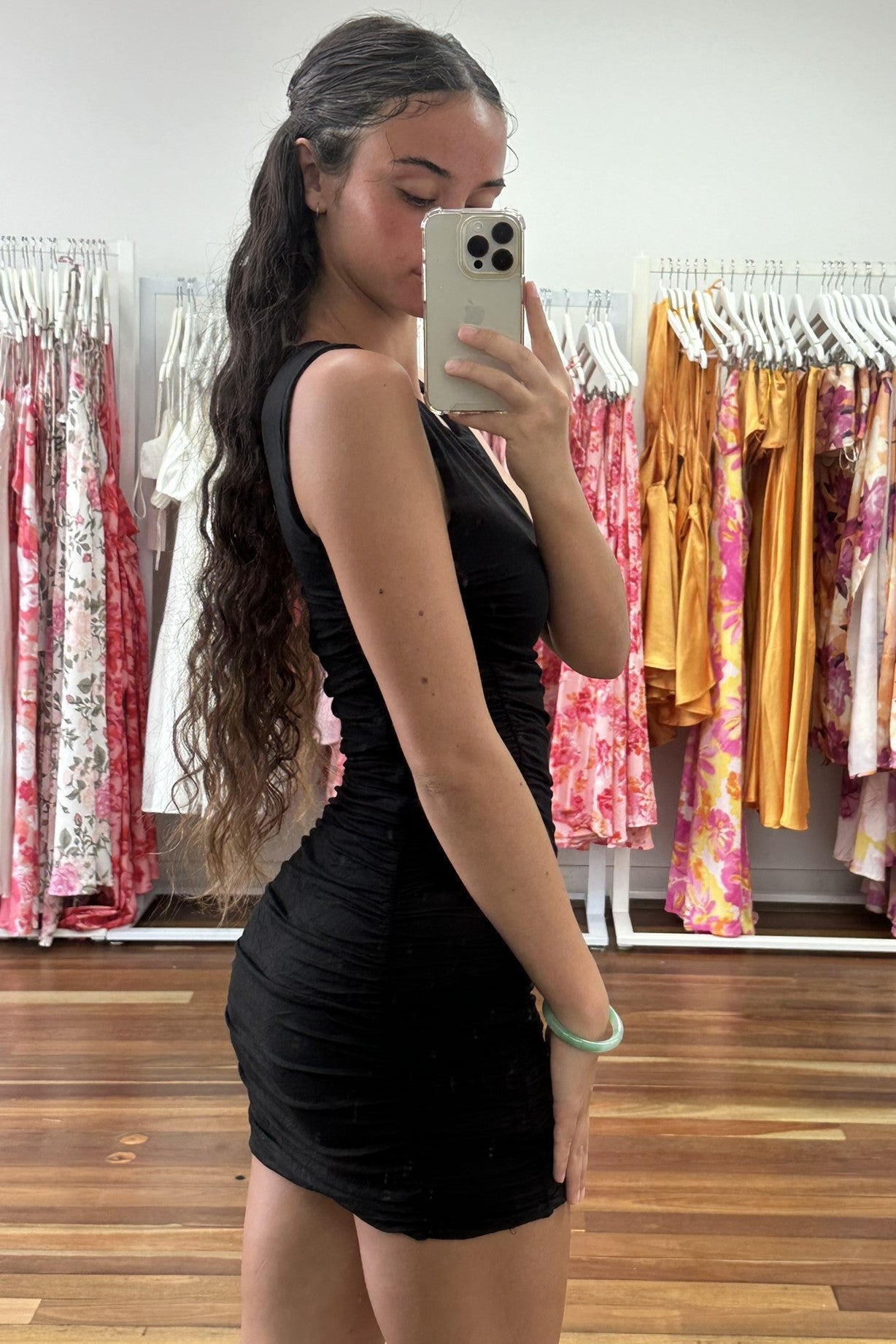 Lilith Sleeveless Ruched Mini Dress Black