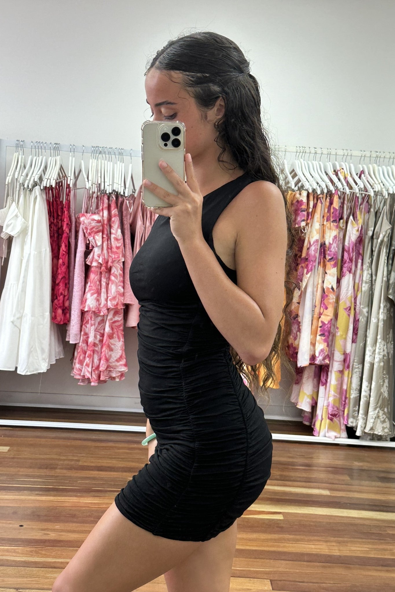 Lilith Sleeveless Ruched Mini Dress Black
