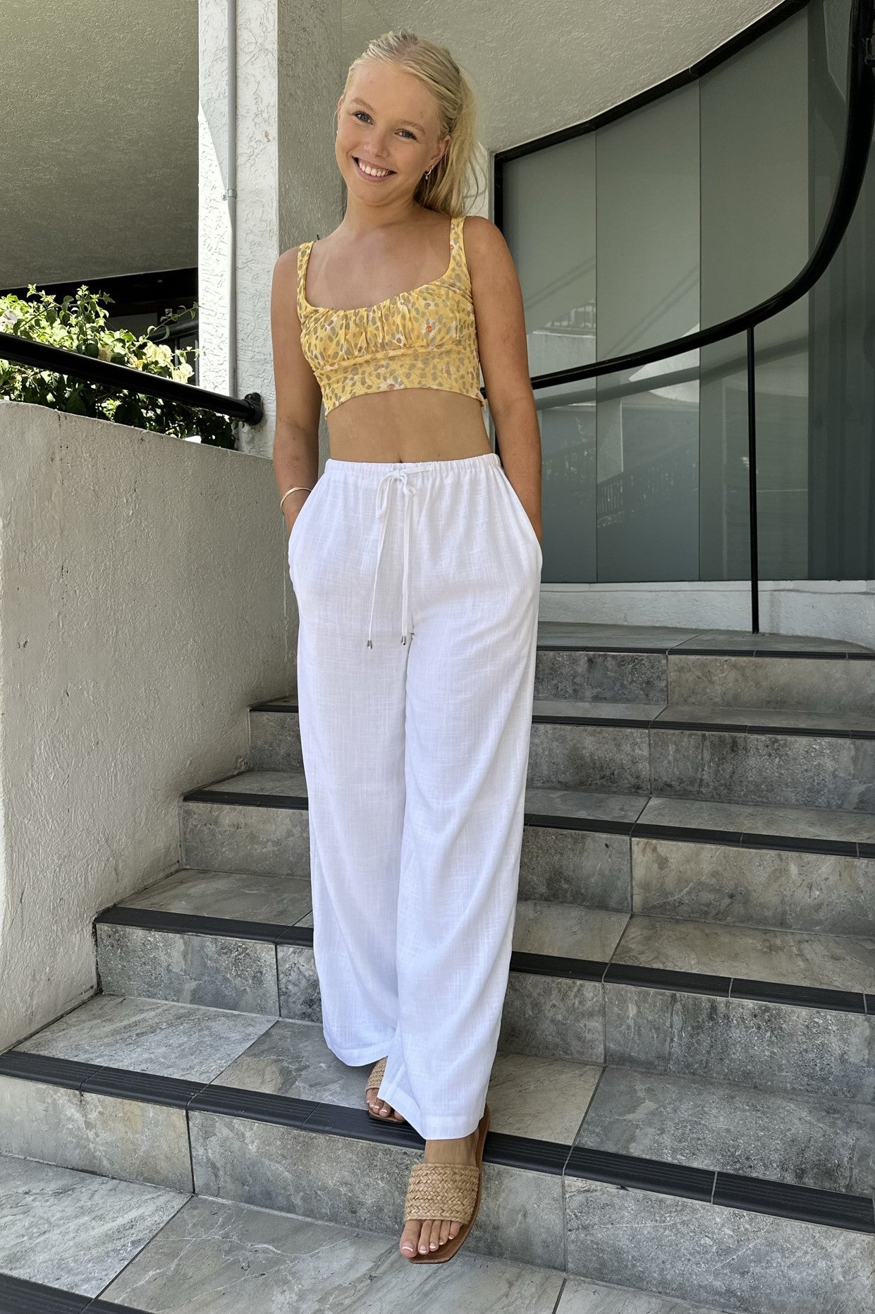 Lucia Crop Top Mesh Floral Yellow