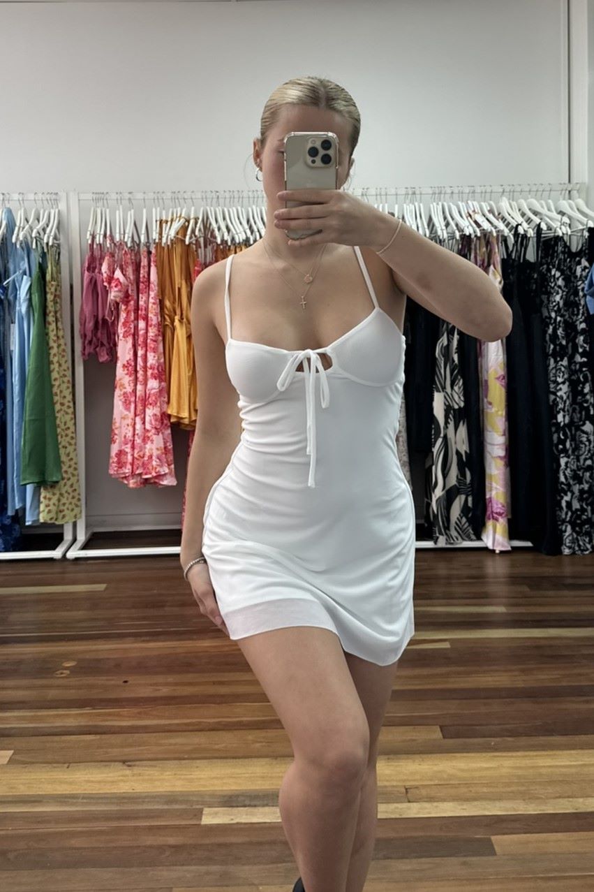 Marie A-Line Tie Front Strappy Mini Dress White