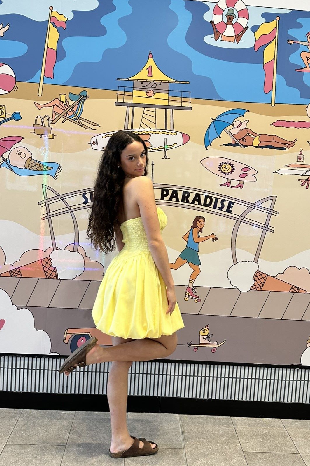 Marina Strapless Shirred Bust Bubble Skirt Mini Dress Yellow