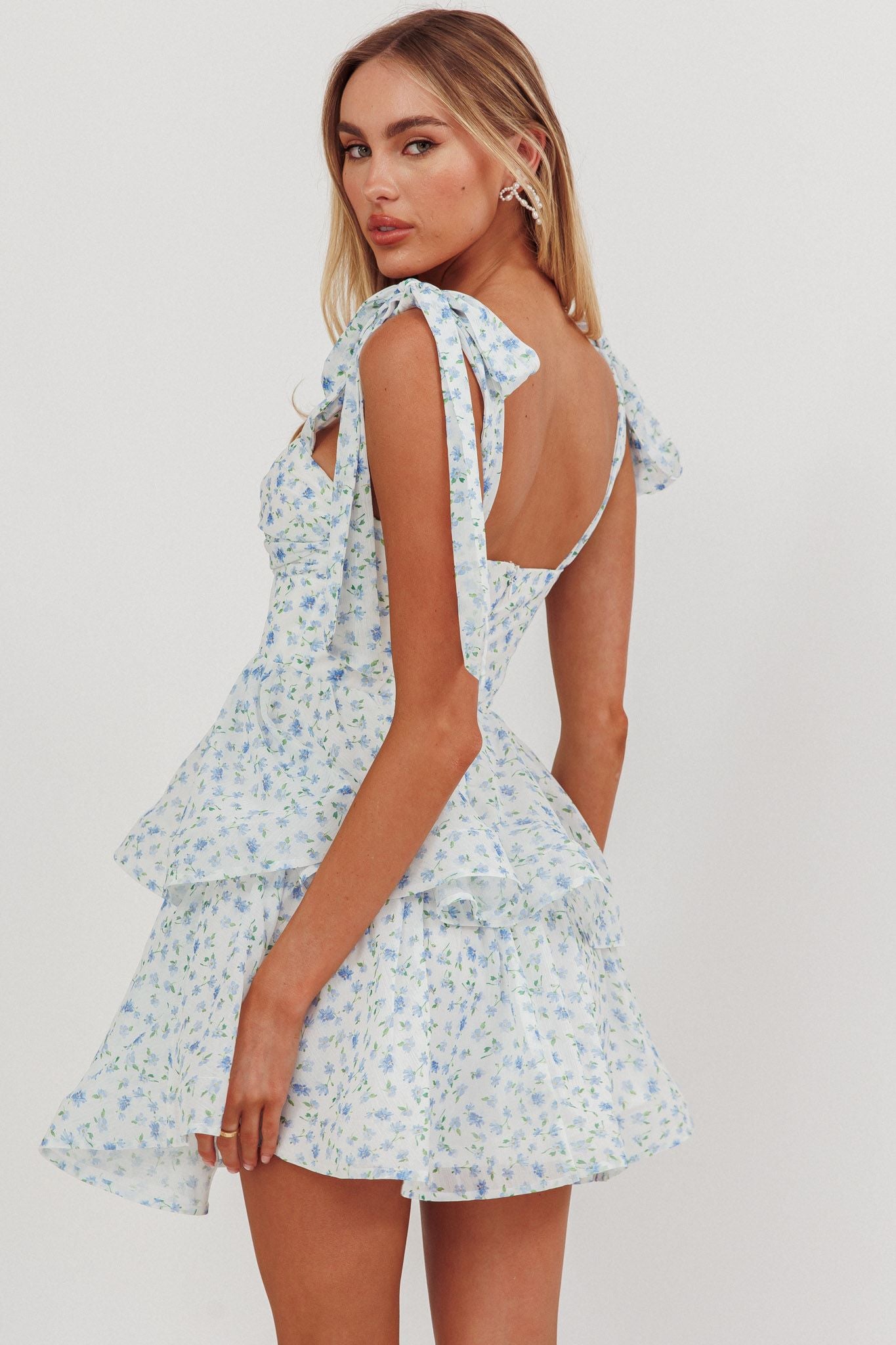 Myra Tiered Mini Dress Floral Blue
