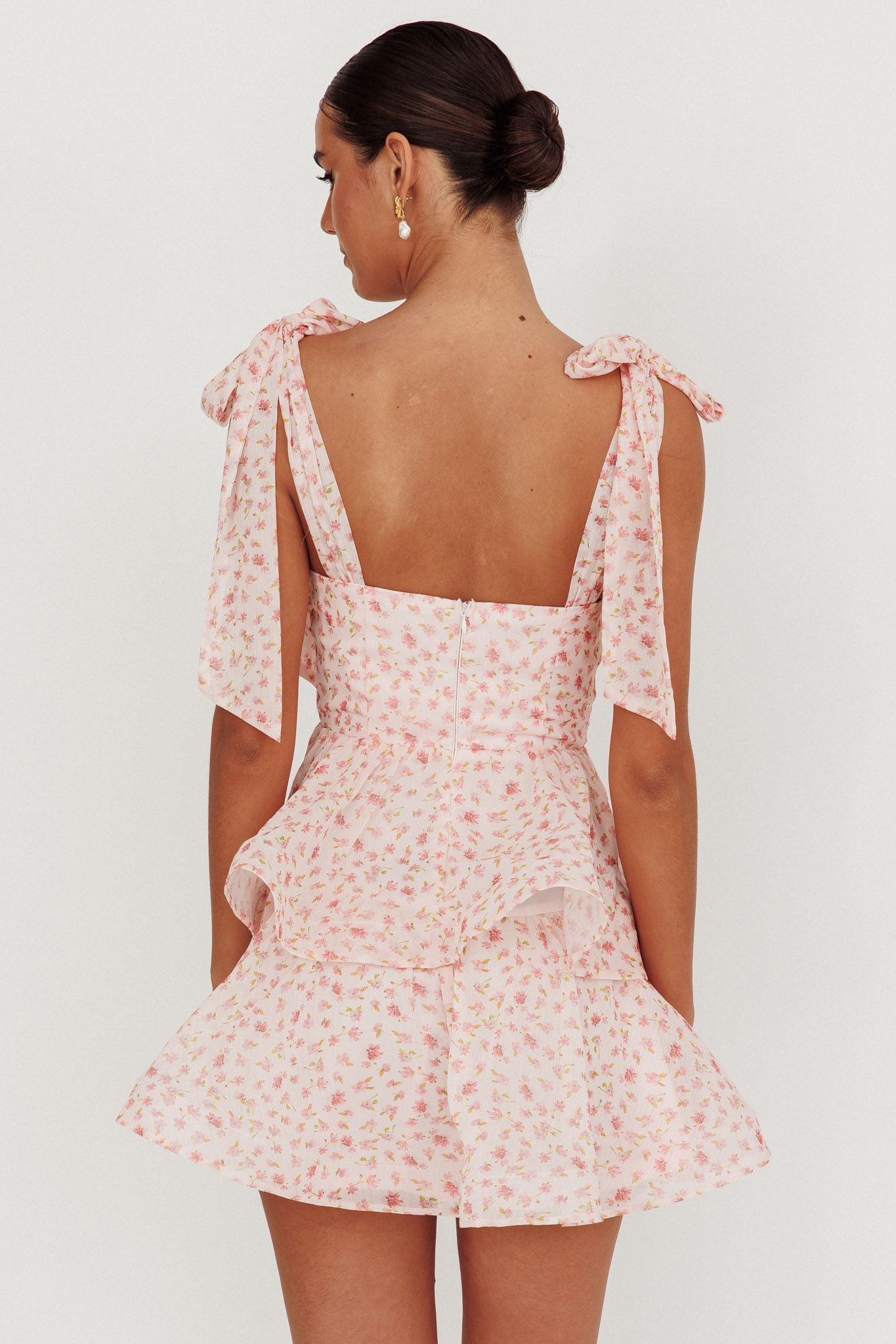 Myra Tiered Mini Dress Floral Peach