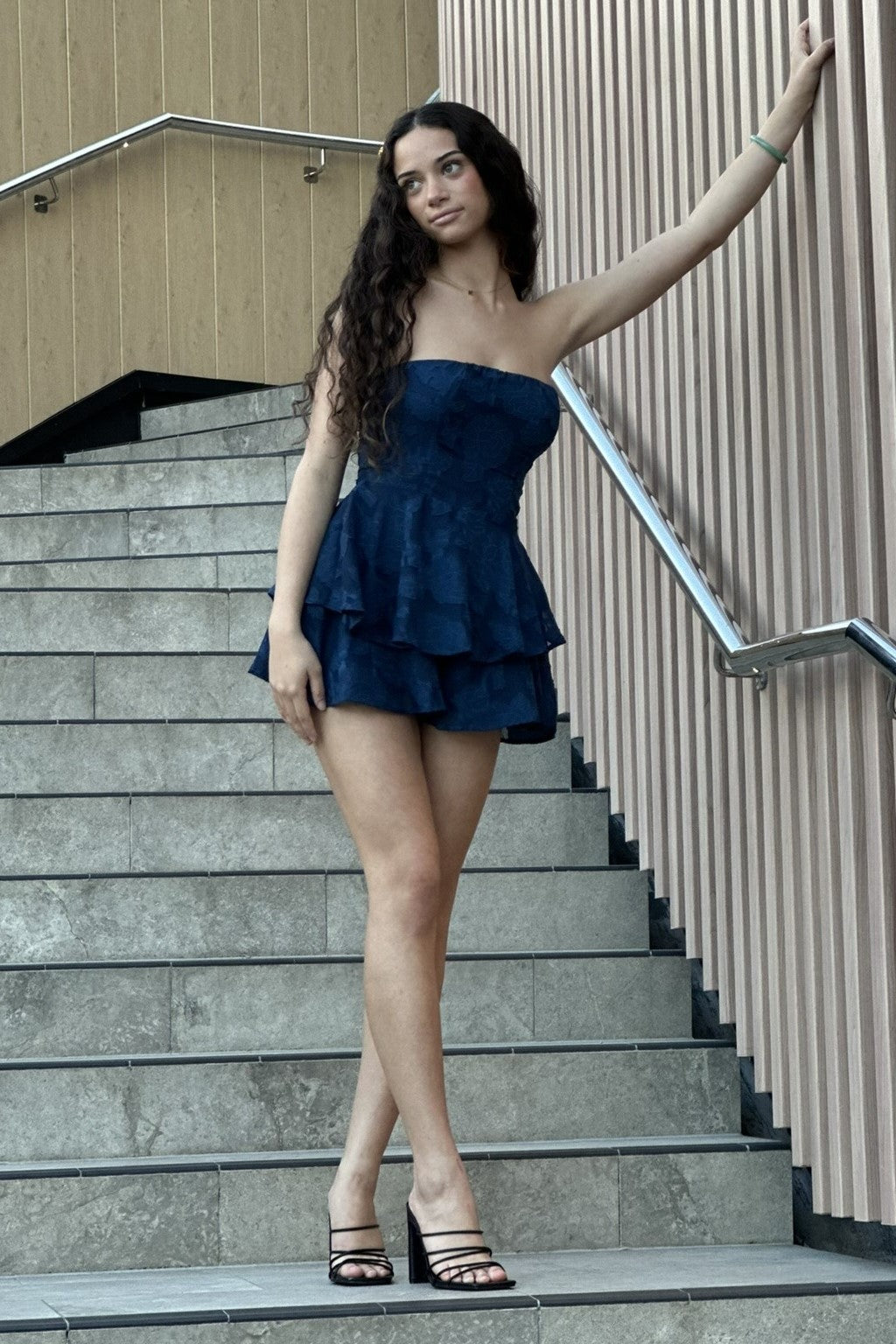 Payton Mini Strapless Floral Playsuit Navy
