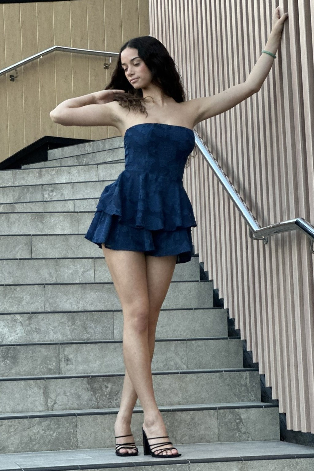 Payton Mini Strapless Floral Playsuit Navy