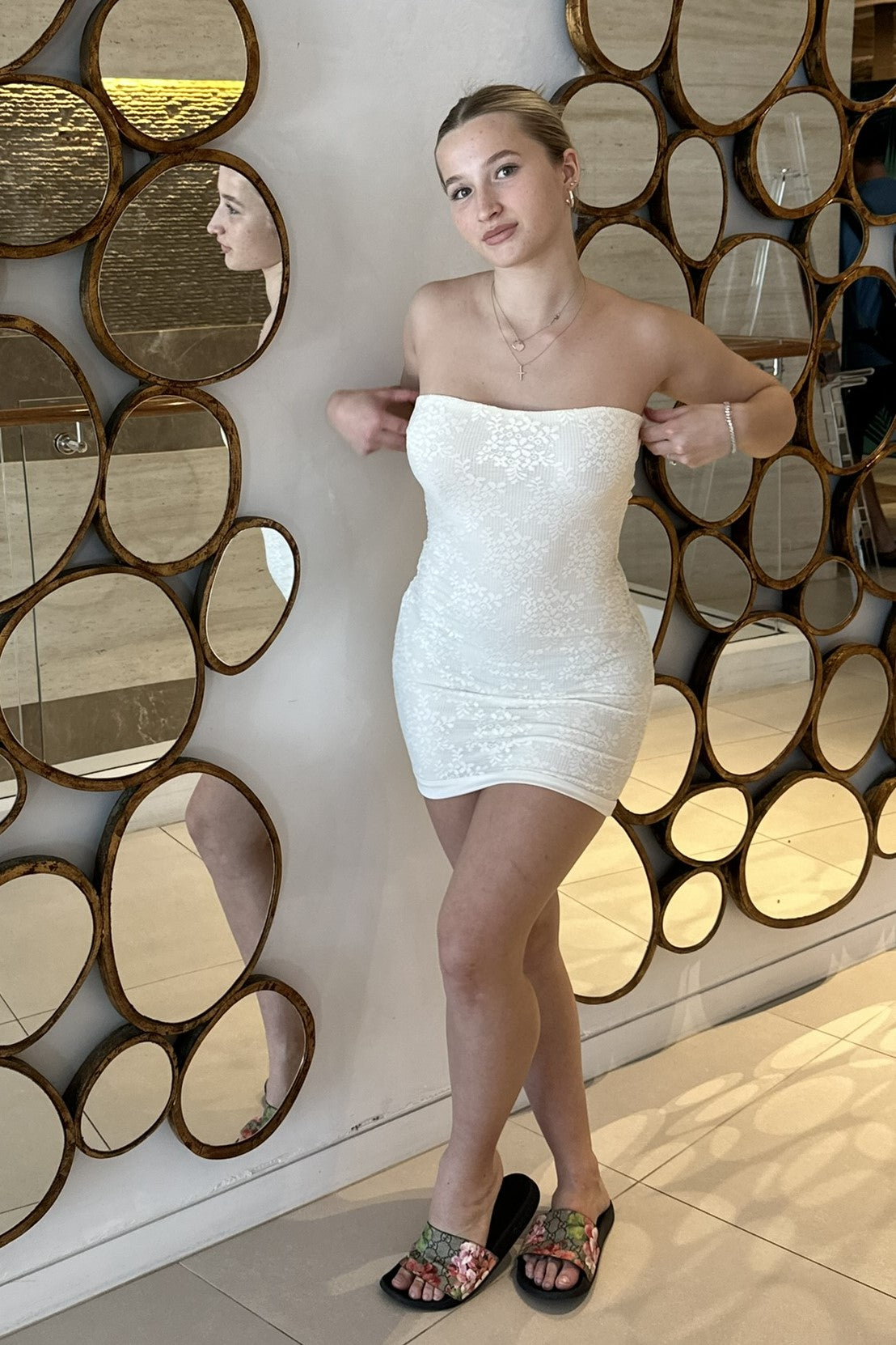 Reese Strapless Textured Mini Dress Cream