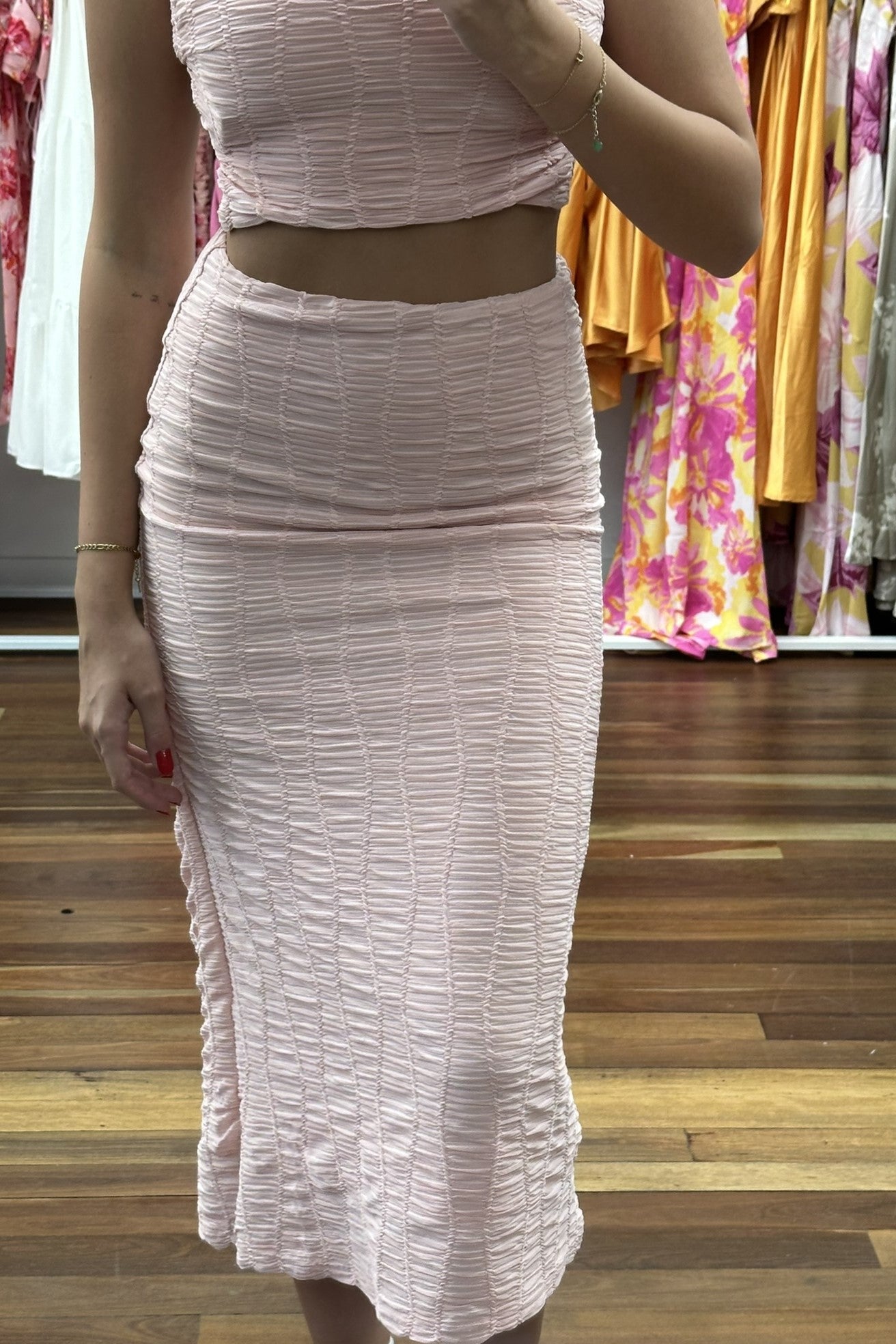 Rowan Backless Sleeveless Textured Crop Top Pink