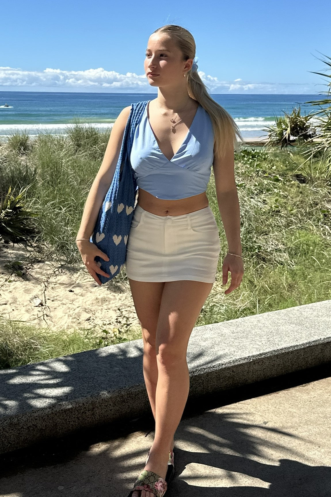 Samira V Neck Crop Top Baby Blue