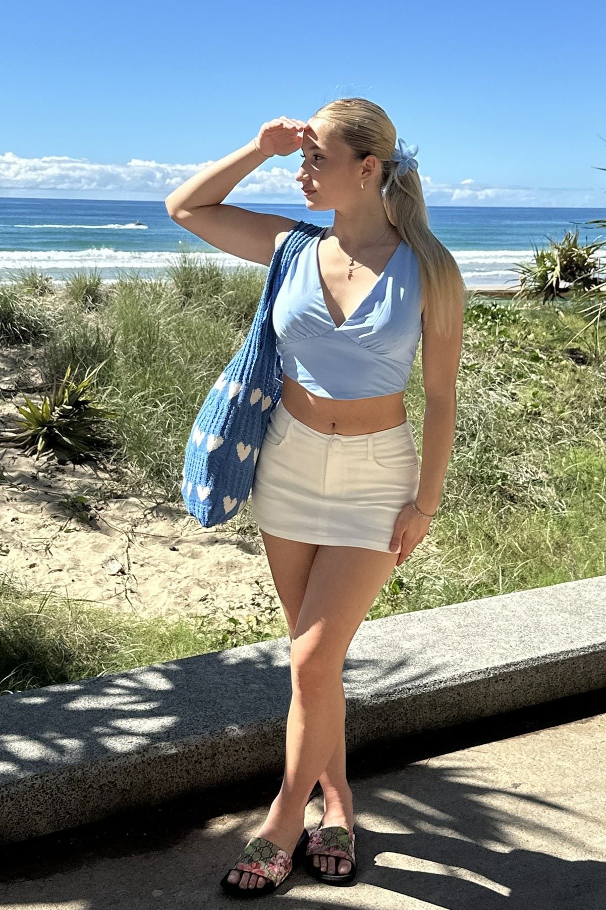 Samira V Neck Crop Top Baby Blue