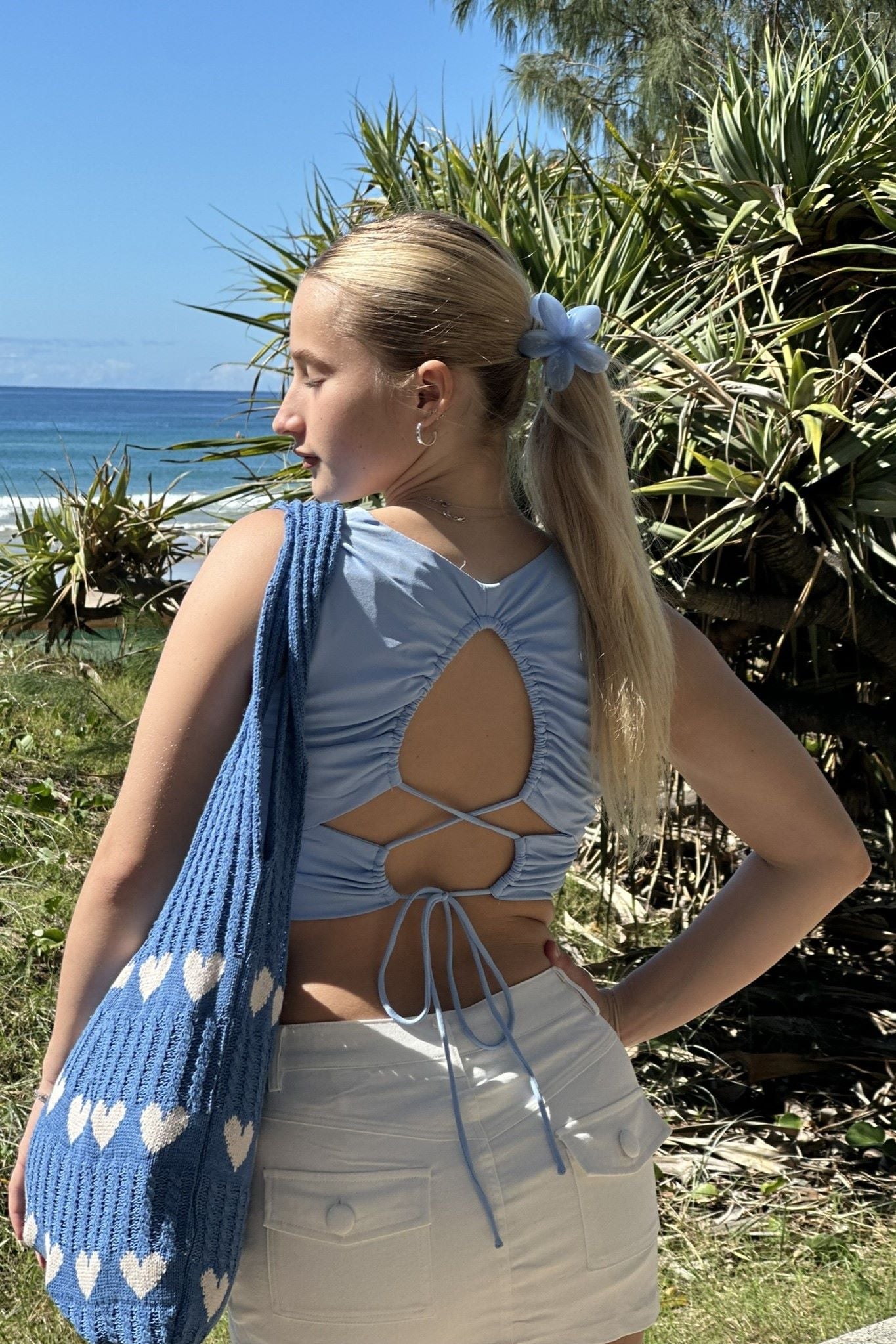 Samira V Neck Crop Top Baby Blue