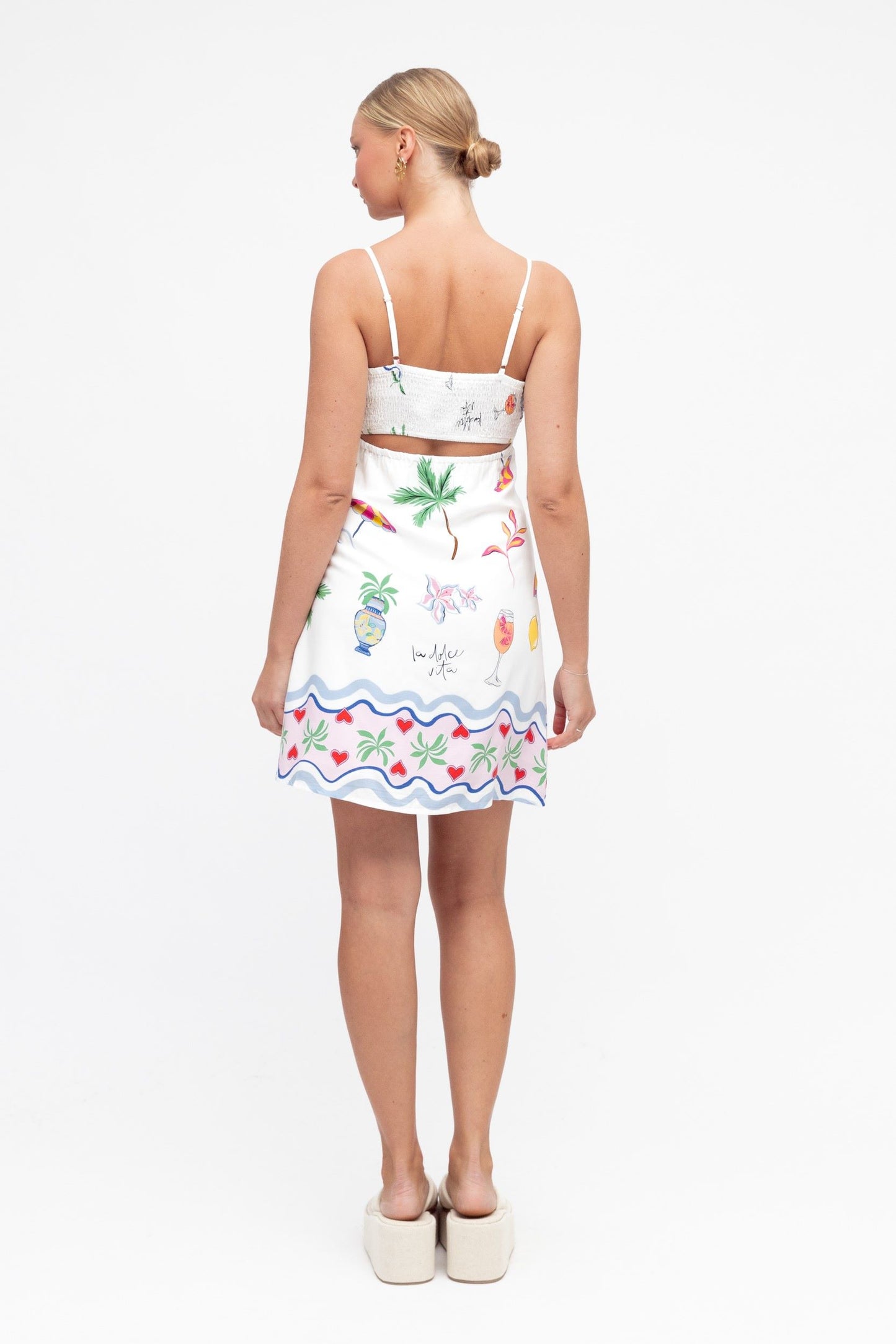 Savanna Tropical Print Mini Dress White