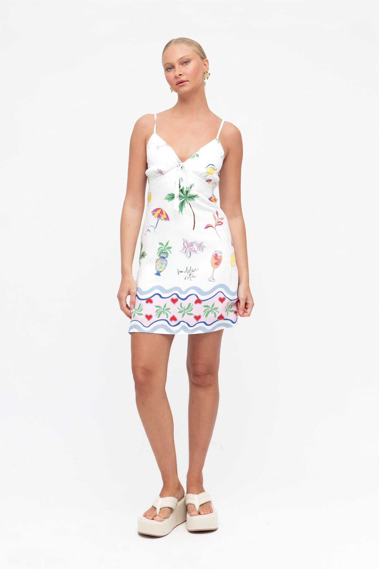 Savanna Tropical Print Mini Dress White