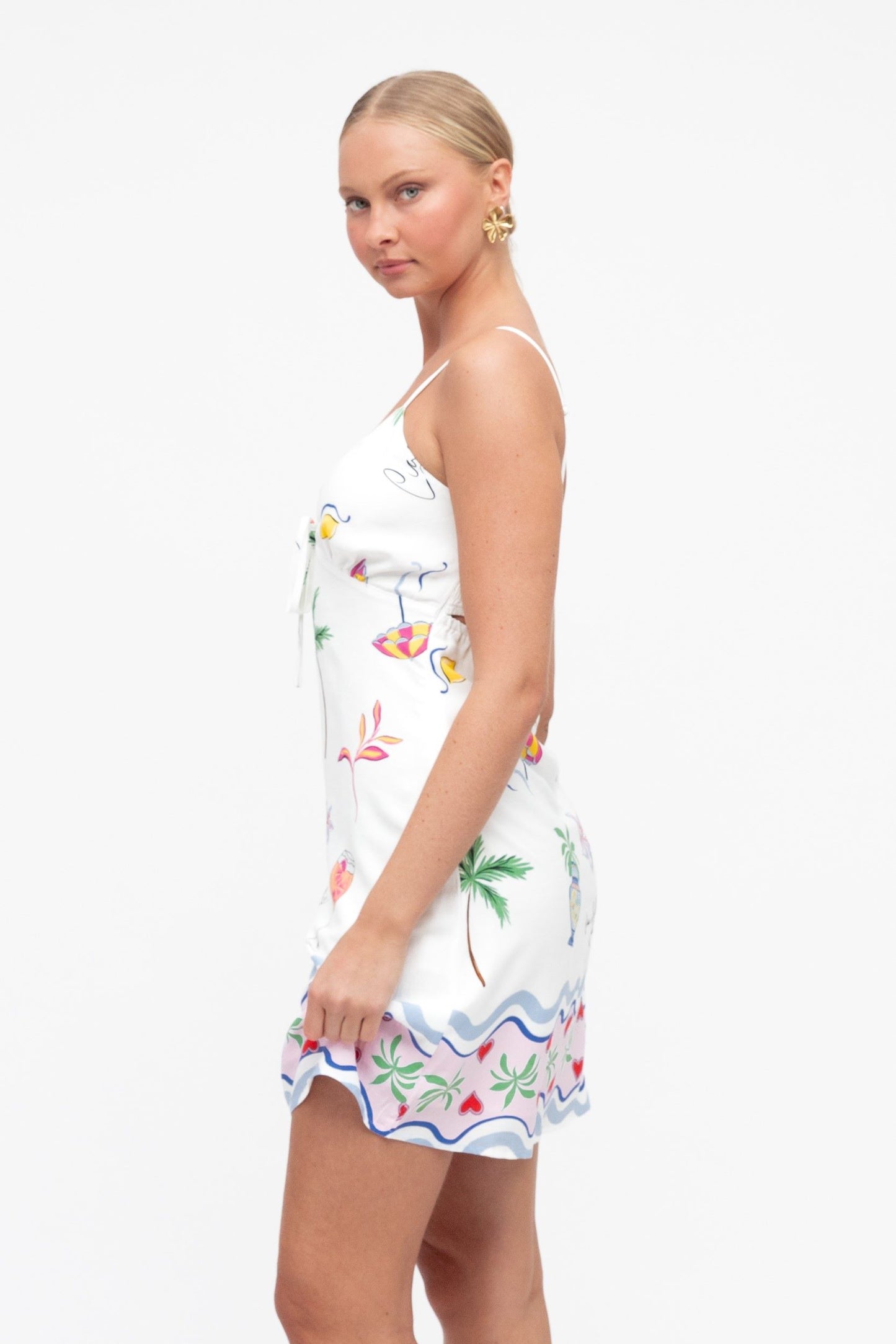 Savanna Tropical Print Mini Dress White