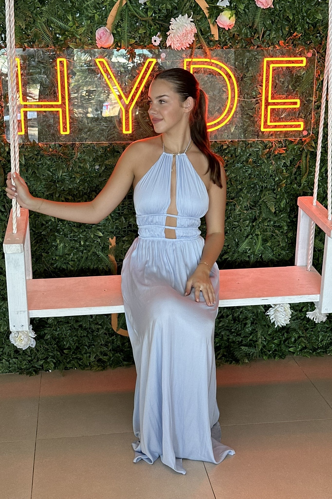Savannah High Neck Maxi Dress Blue