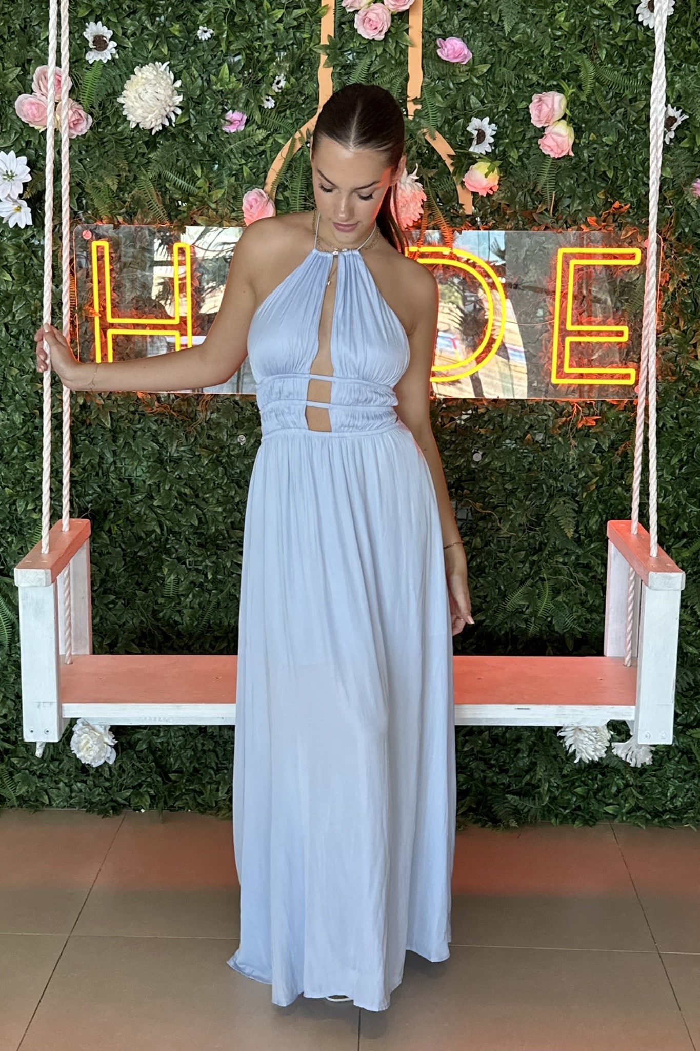 Savannah High Neck Maxi Dress Blue