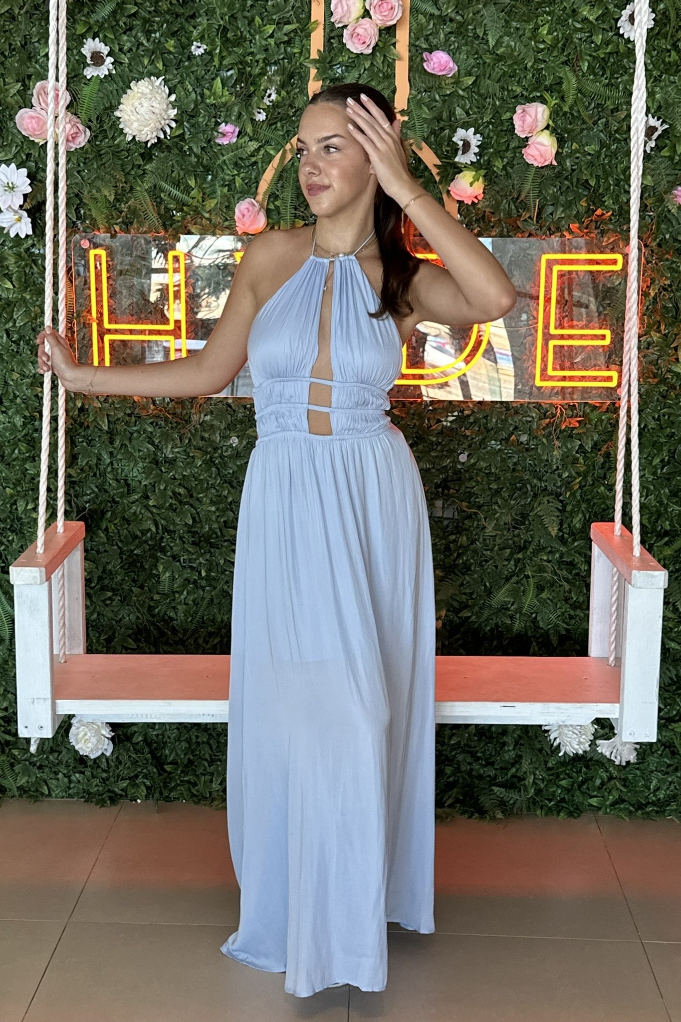 Savannah High Neck Maxi Dress Blue