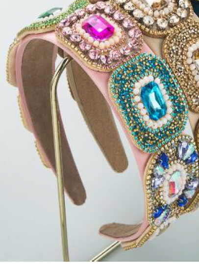 Reina Rectangular Jewelled Headband Multicolour Pink