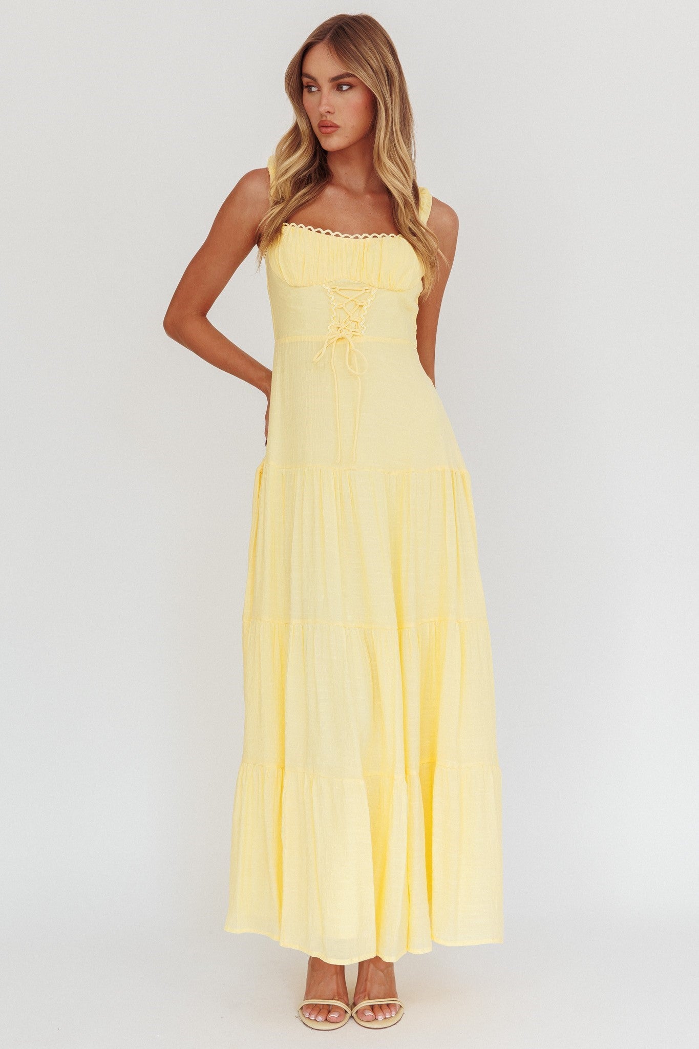 Selina Lace Up Bodice Maxi Dress Yellow