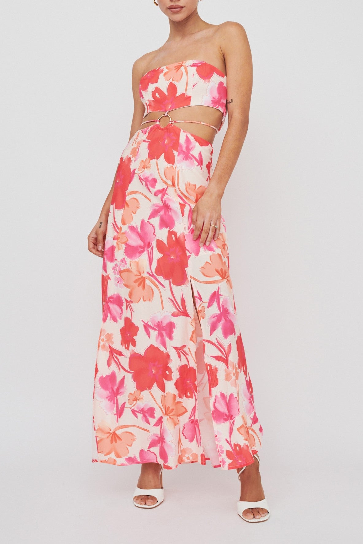 Abby Strapless O-Ring Maxi Dress Floral Pink