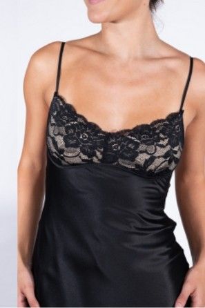 Astrid Lace Bustier Back Detail Satin Maxi Dress Black