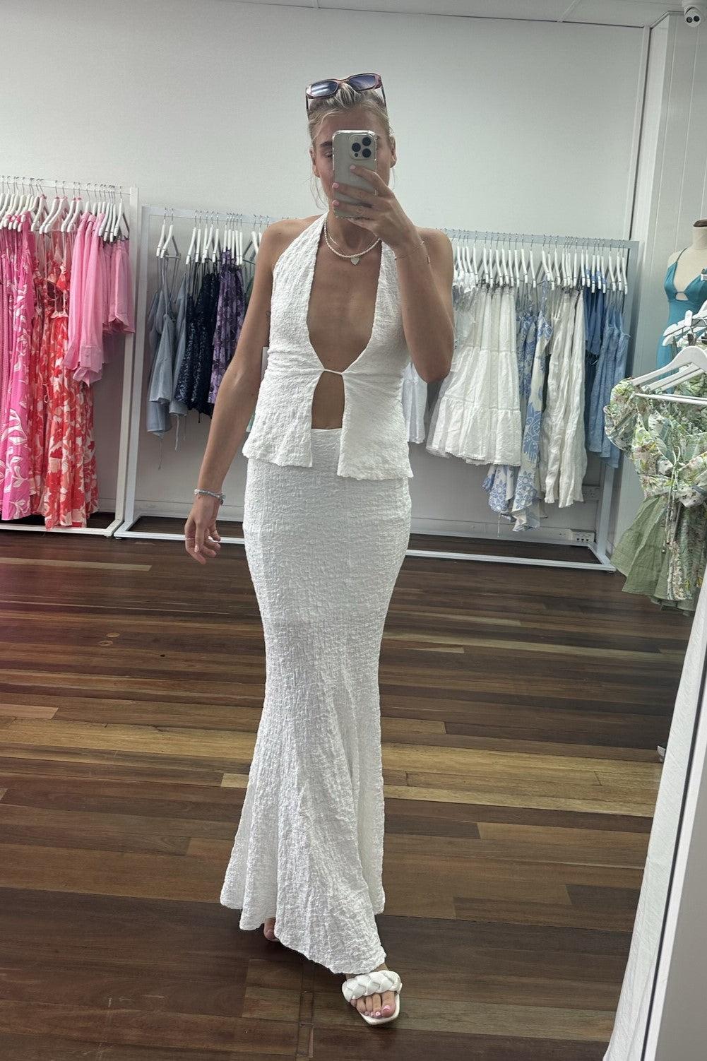 Aurelia High Waisted Maxi Skirt Textured White