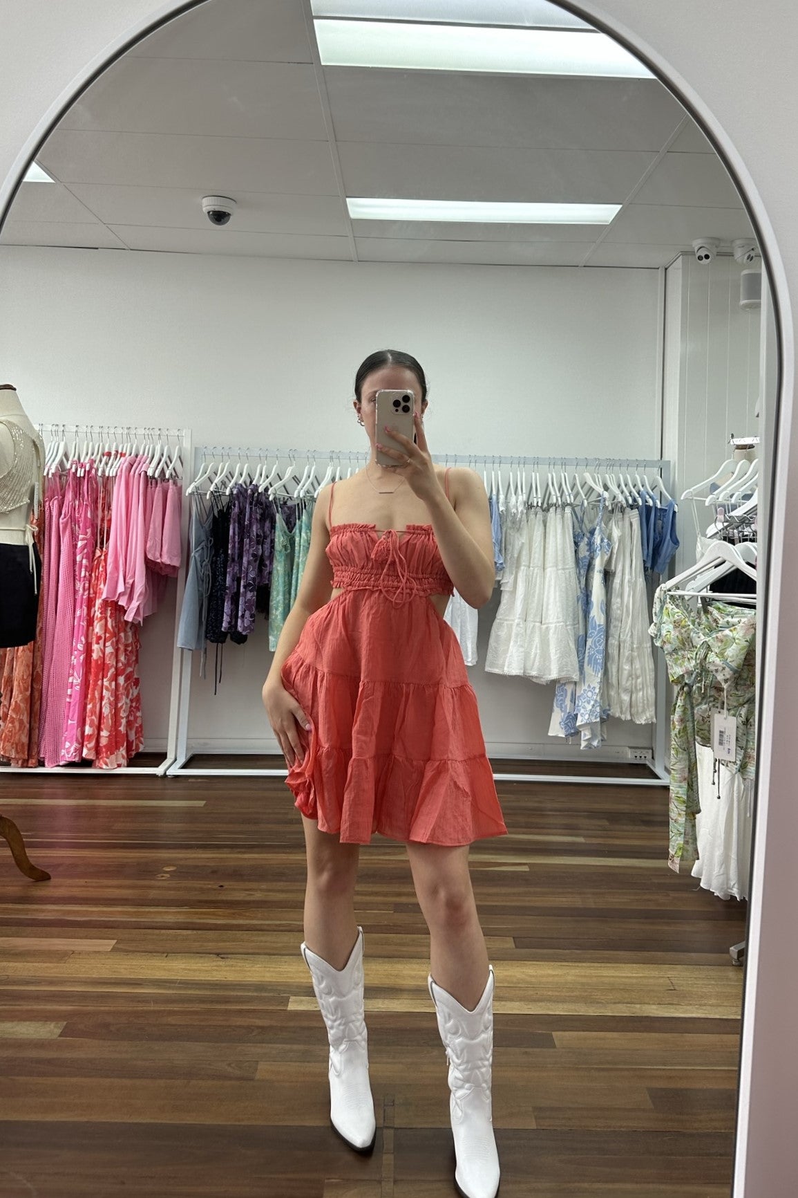 Elena Tie Back Tiered Mini Dress Red
