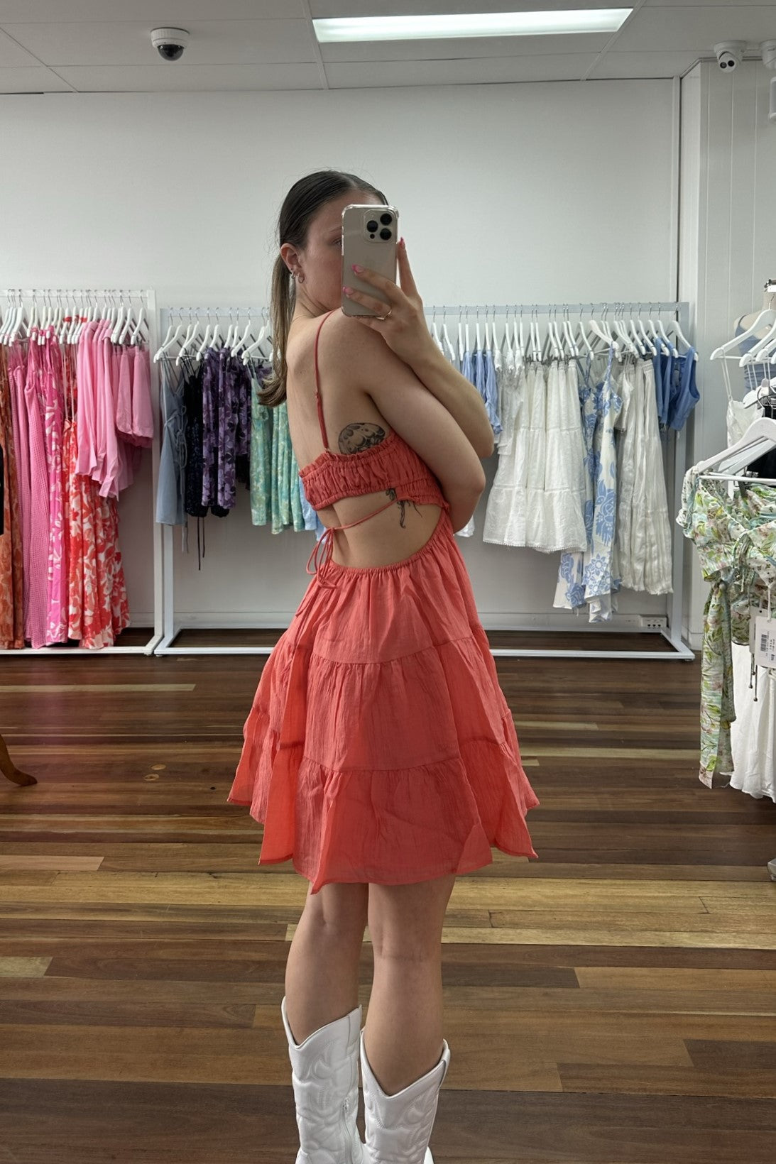 Elena Tie Back Tiered Mini Dress Red