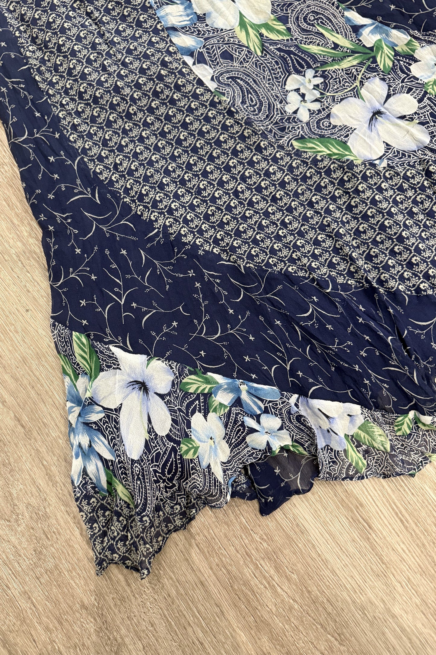 Vintage Floral Hibiscus Midi Skirt Blue