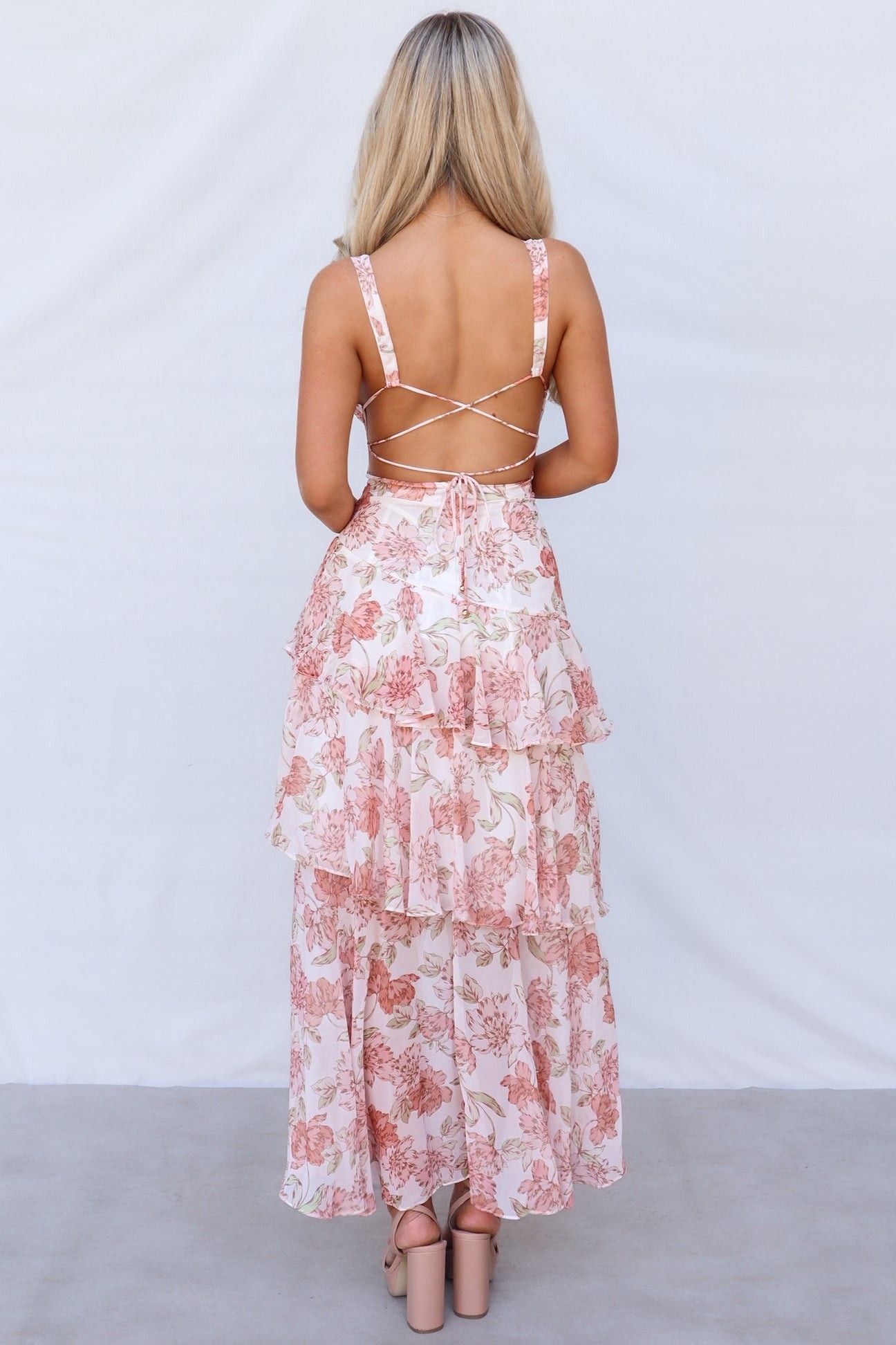 Frida Tiered Maxi Dress Floral Peach