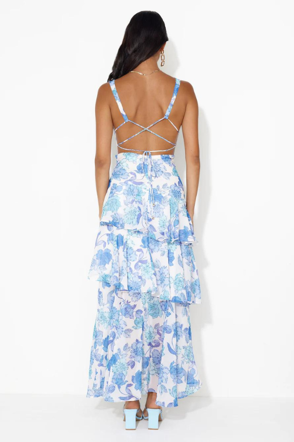 Frida Tiered Maxi Dress Floral Blue