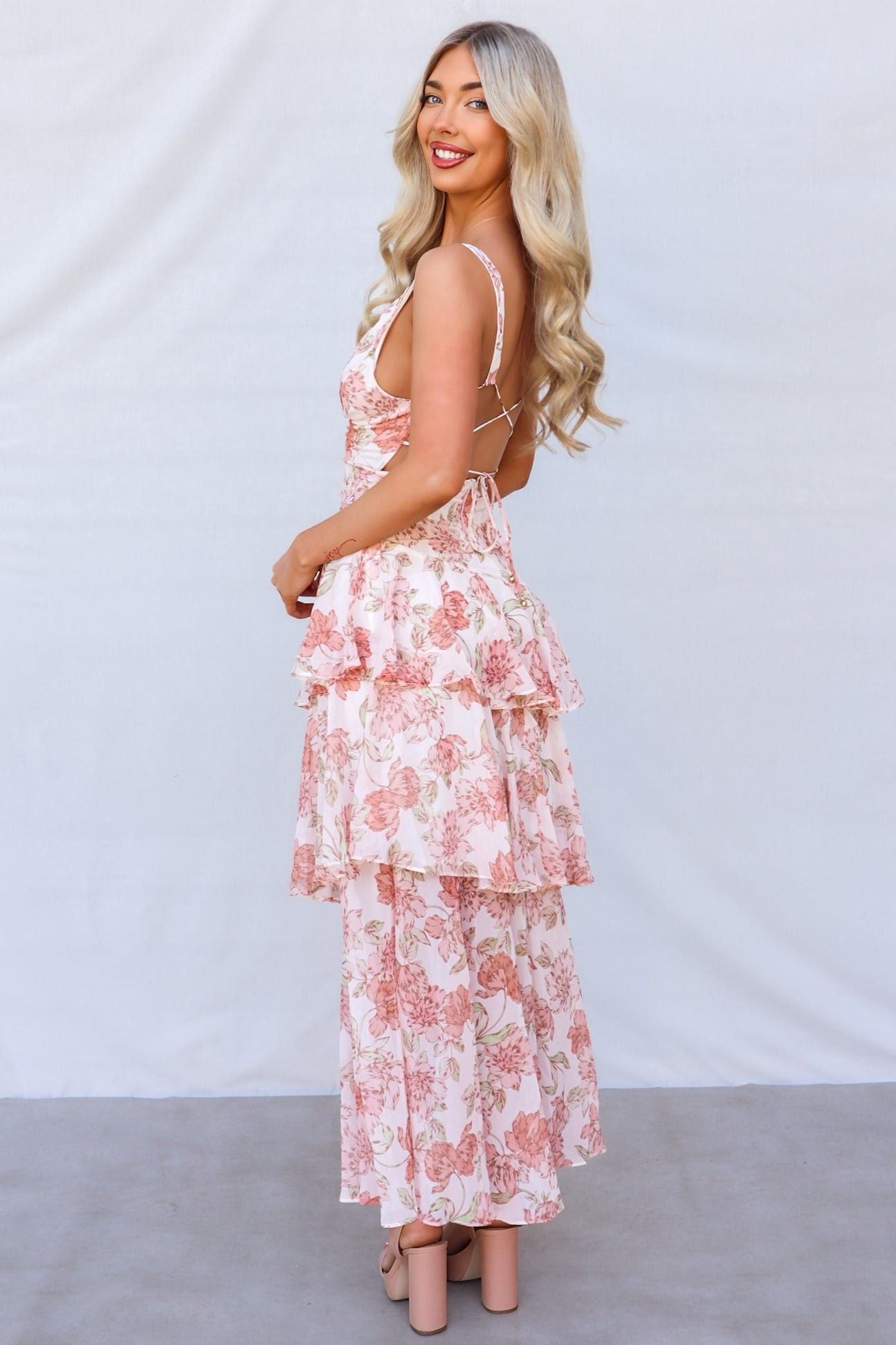 Frida Tiered Maxi Dress Floral Peach