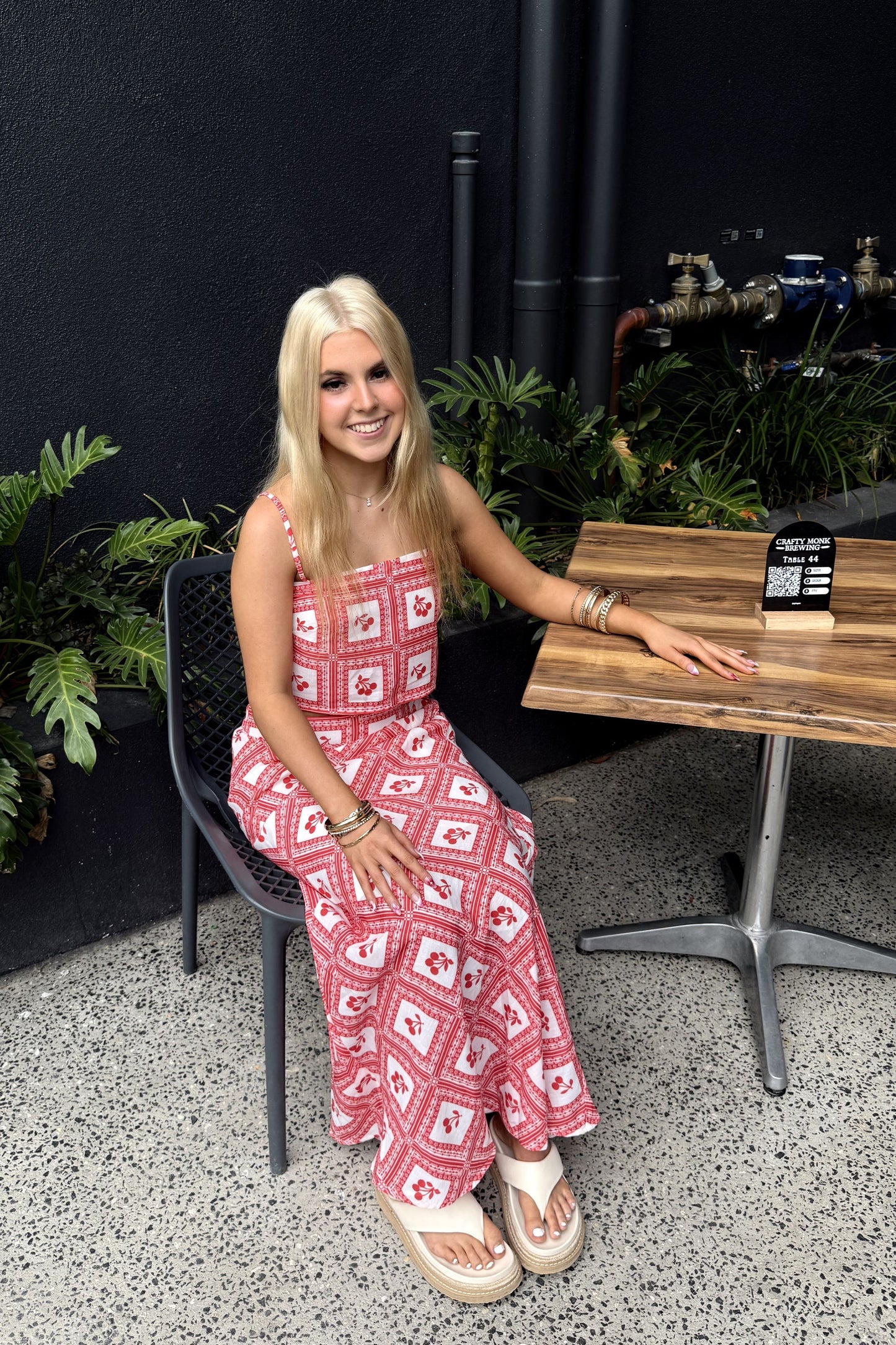 Gabby Linen Cherry Maxi Skirt Red