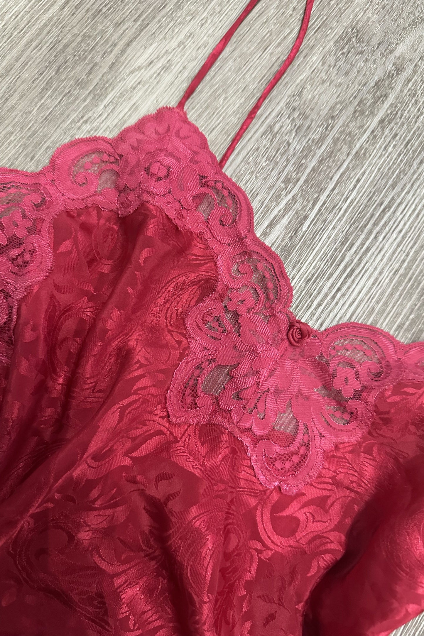 Vintage Deena Satin Rosette Lace Cami Top Hot Pink